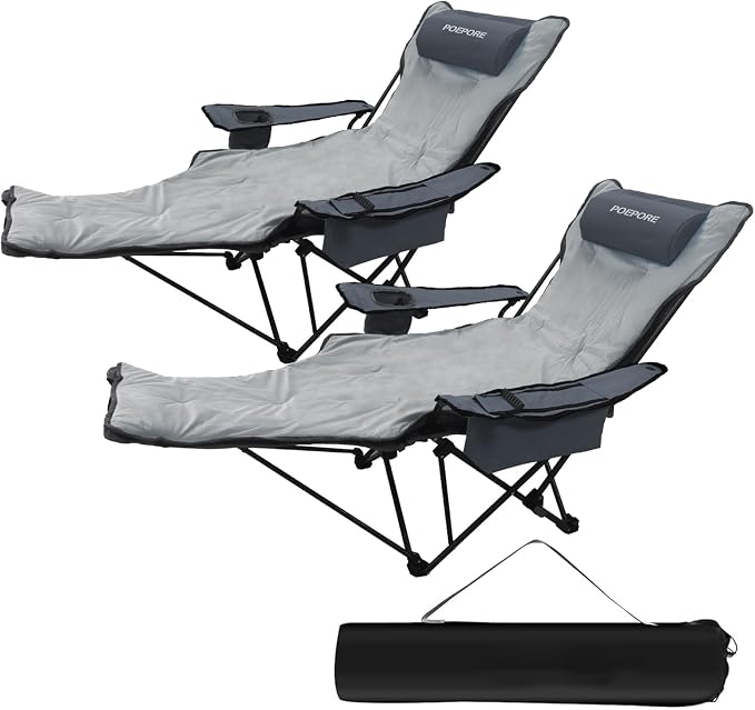 2-Pack Reclining Camping Chair 4 Position with Foot Rest Comfortable for Adults 265Ibs Folding Lounger Mesh Beach Chair with Cooler Bag,Cotton Cushion and Cup Holder for Outdoor Patio