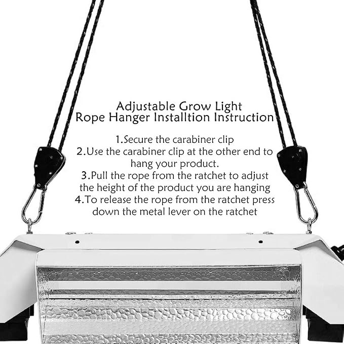 Winterworm 4 Pairs 1/8 Inch Adjustable Heavy Duty Ratchet Hanger Grow Light Fixtures Rope Clip Hangers Hanging Ropes for Gardening Grow Plant Fan Reflectors Filter Tent,150lbs Weight Capacity