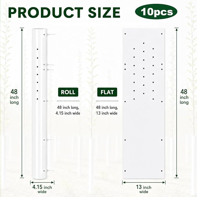 10 Pack 48 inch Tree Grow Tubes for Saplings, Thicked PE Standard Vented Seedling Protector, UV Resistant Tree Shelter, Tree Trunk Protector with 100 Releasable Zip Ties for Against Deer Rodent | Thicked PE，Standard Vented ，UV Resistant