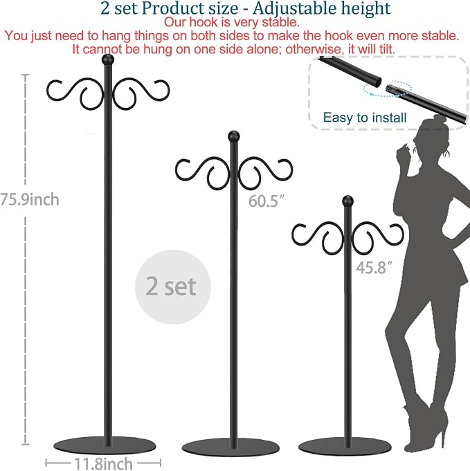 2 Set Shepherd's Hook Stand plant，Bird Feeder，Wind Chime Hanger Stand, Waterproof Metal & Adjustable-Height Standing Pole Holder for Lantern and Wreath, Indoor & Outdoor