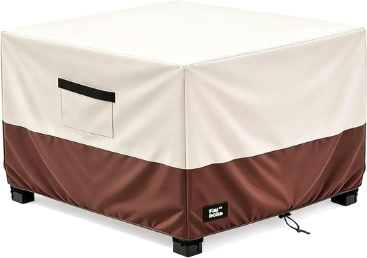 Patio Square Table Cover,32Wx32Dx16H Inches 100% Waterproof Heavy Duty Outdoor Coffee Table Cover,Beige&Brown Modern Style Outdoor Furniture Covers