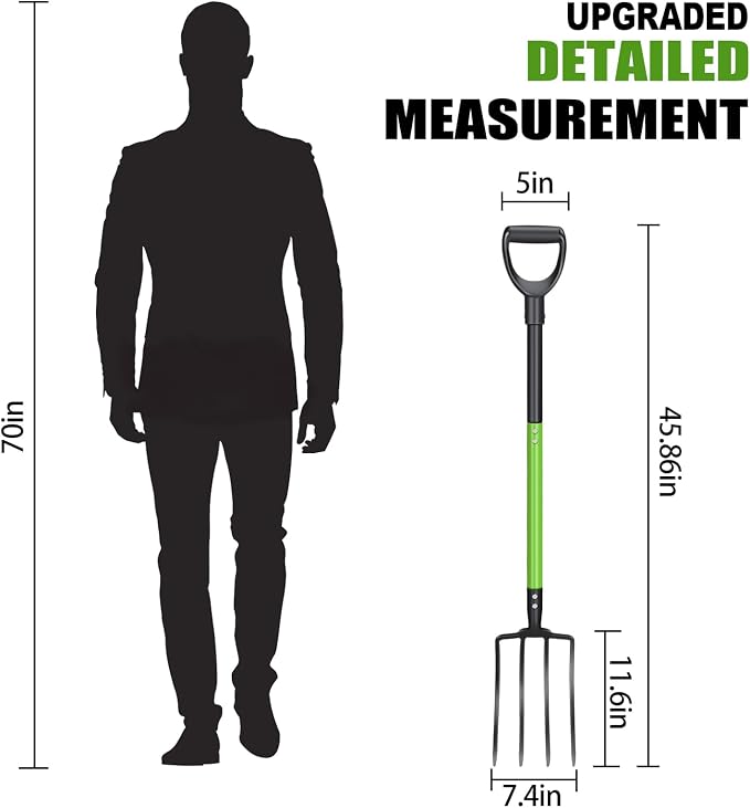 GARDENWORK Garden Fork,45-Inches Pitch Fork with Steel Y-Grip,Heavy Duty Gardening Spading Fork,4 Metal Tine,Compost Fork,Digging Fork