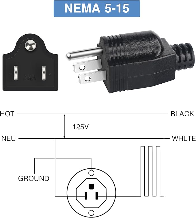 NEMA 5-15P Electrical Replacement Plugs End, Extension Cord Ends 125V 15A 2Pole 3Wire Male Plug，Ground Neutral Generator Plug，3 Prong Power Replacement Type (2)