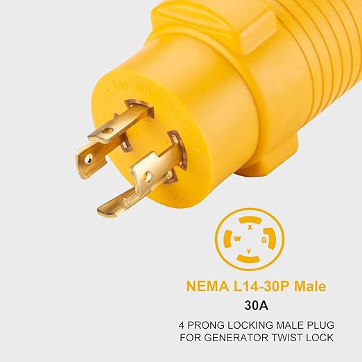 NEMA L14-30P to 6-50R Generator Adaper Plug, 30Amp to 50Amp from 4 Prong Generator Male Plug to 3 Prong 250V Welder Outlet, Generator to Welder Adapter, ETL Listed