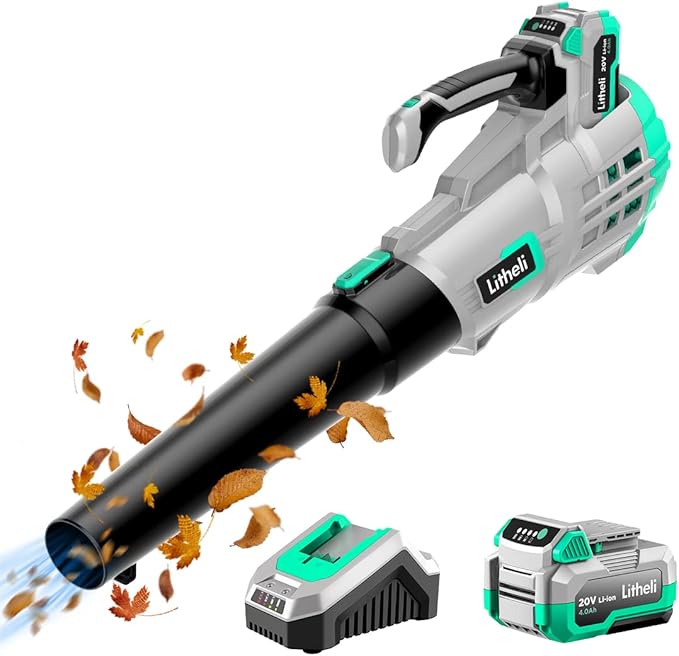 Litheli 20V 13" Cordless Lawn Mower & 20V Cordless 350 CFM 85 MPH Leaf Blower Bundle with Battery & Charger