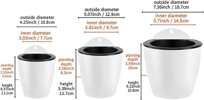 PP Plants Pots for Indoor Outdoor Gardening Hanging Self-Watering Flower Pots with Drainage Holes, Modern Planters for Houseplants Succulents Herbs (10, Medium)