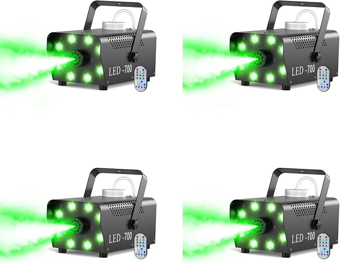 700W Professional Smoke & Fog Machine with 14 Color LED Lights – Wireless Remote Control, Continuous Spray, Durable Design – Perfect for Halloween Weddings Party Event, 4 Pack