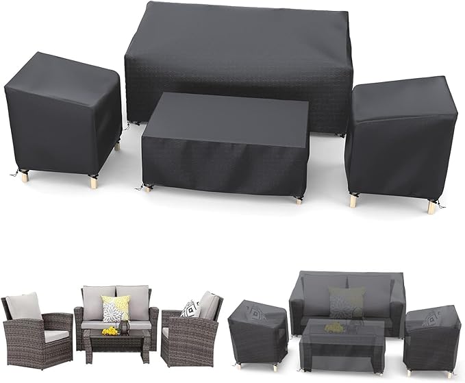 STARTWO Patio Furniture Covers 4-Piece Set for Loveseat, Chairs and Coffee Table, Outdoor Waterproof, Black