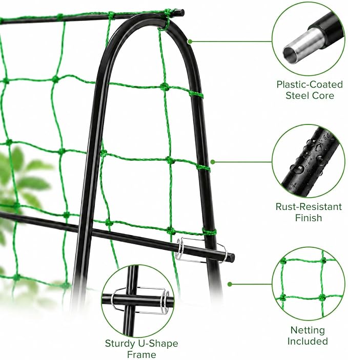 FOLLOOK Cucumber Trellis for Raised Garden Bed, Rustproof Metal Garden Arch Trellis for Climbing Plants Support Outdoor Fruit Grape Vine Vegetable Tomato Pole Bean Snap Pea Trellis, 48x48inch, Black