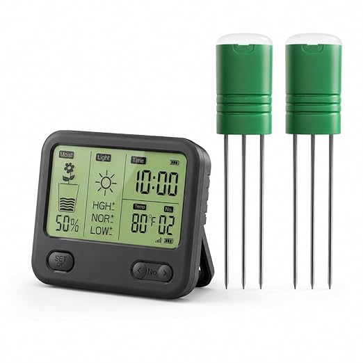Soil Moisture Meter for Plants, Multi-Zone Wireless Soil Test Kit & Soil Thermometer, TDR 4-in-1 Plant Water Meter, 230ft RF, IPX5 Waterproof, Indoor Outdoor Garden Lawn Farm(Display+2Sensor)