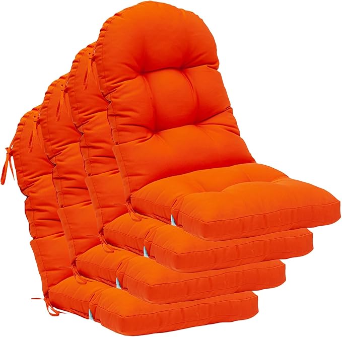 QILLOWAY Outdoor High Back Chair Cushion for Adirondack, All Weather Rocking Chair Cushions Thick Padded Replacement for Patio Furniture Set of 4,Orange