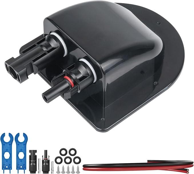 Solar Cable Entry Gland with 10AWG Solar Cable and Solar Connector UV Resistance Dual Cable Entry Housing for Solar RV Boats Yacht Roofs (Black 3FT)