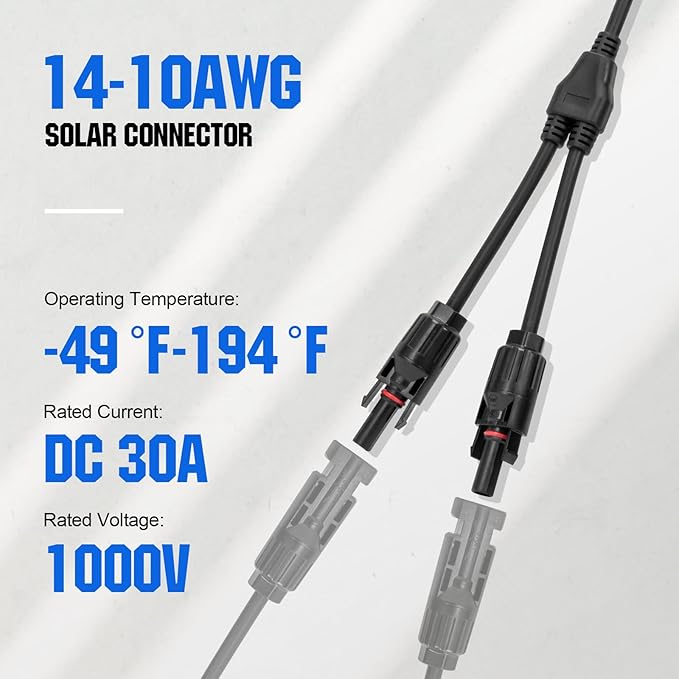 ECO-WORTHY 4 Pair Solar Connectors 30A Y Branch Parallel PV Adapter Cable Wire Plug Tool Kit for Solar Panel(M/FF+F/MM)