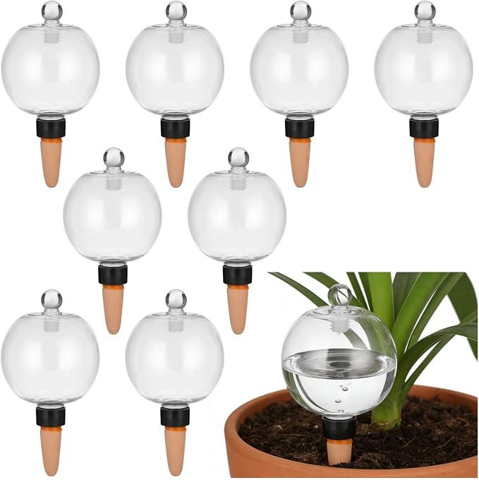 8 PCS Large Plant Self-Watering Globes, 16.9 oz Slow Release Watering Bulb with Ceramic Spike Stake, Top Fill Plastic Water Orbs, Automatic Irrigation Insert for Home Garden Office
