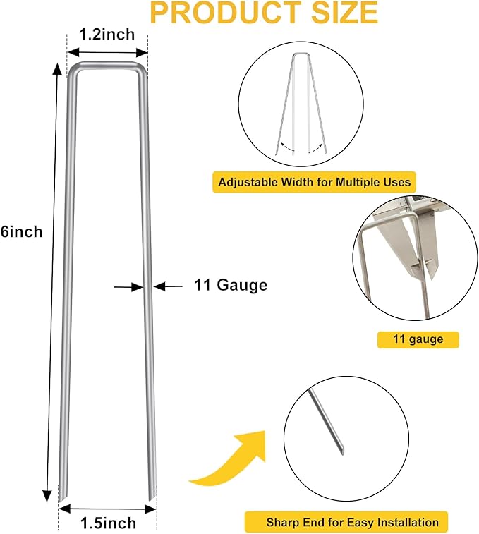 HongWay 4000 Pack 6 Inch Landscape Staples Bulk, Galvanized Garden Stakes 11 Gauge U-Shaped Pins Tent Stakes Yard Ground Staples for Landscaping Fabric, Lawn, Turf, Fence, Plant Cover, Irrigation
