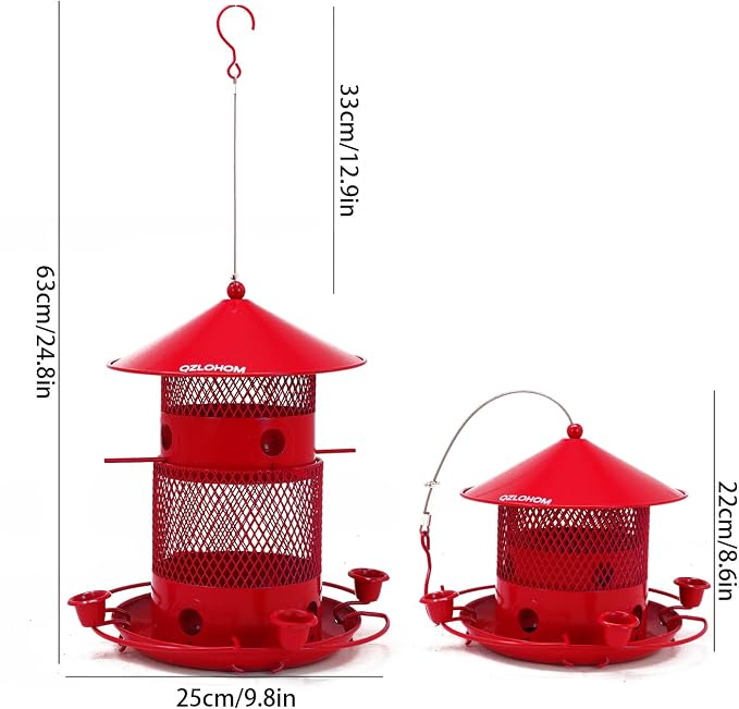 Outdoor Metal Bird Feeder, Hanging 360-Degree Feeding with Large Capacity 3.8LB, Durable Rust-Proof Iron for Yard, Garden & Balcony, Easy to Clean for Bird Lovers