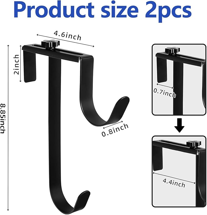 PURPLE STAR 1N 2 Pcs Double Pool Fence Hooks for Pool Equipment, Adjustable Pool Pole Hanger Rustproof Pool Hooks for Poles Black Pool Accessories for Pool Fence Skimmer Wall