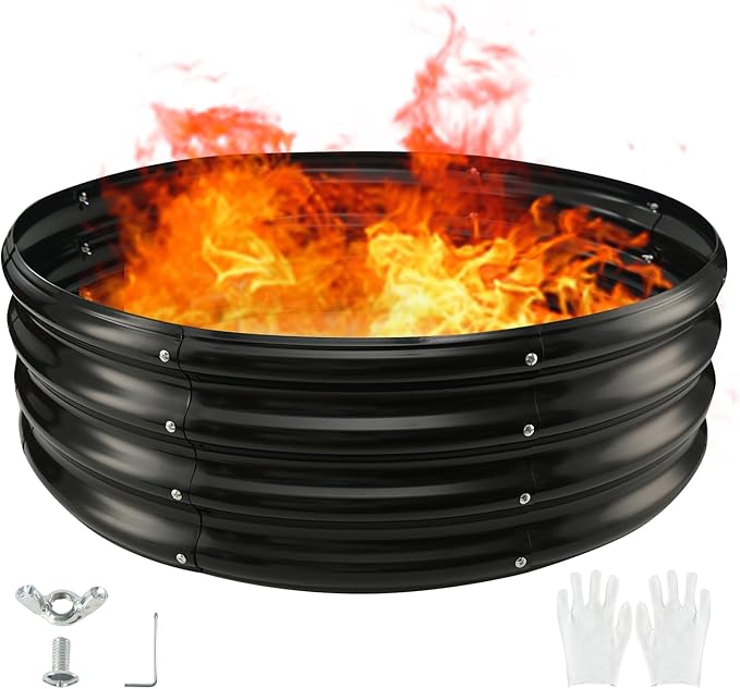 TBMLC 60" Round Galvanized Steel Fire Ring Pit for Backyard,Camping,Bonfire; Round Steel Raised Garden Bed Kit,Metal Raised Garden Box for Outdoor Gardening and Planting (5x5x1FT)