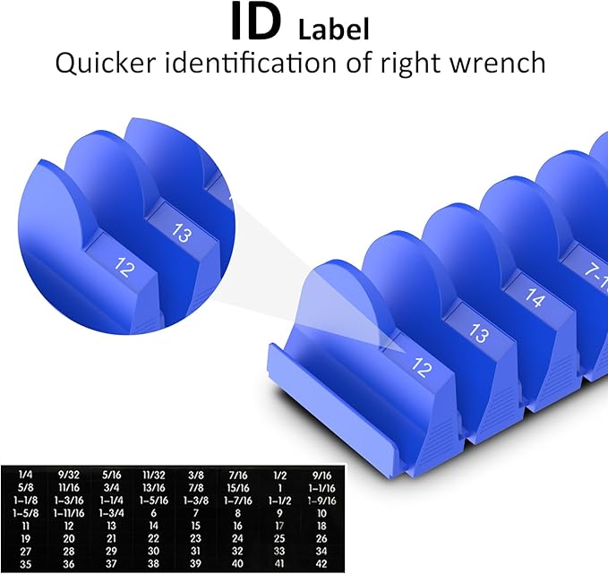 DEHOYI 48 pcs MAGNETIC Modular Wrench Organizers for Tool Drawers - Wrench Rack with Metric&SAE Labels, Perfect Tool Storage Holder. Gift for father, brother and boyfriend (with magnet)