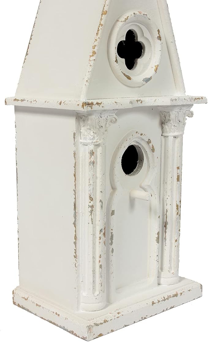 22.4" H Wooden Birdhouse, Hanging Bird Houses for Outside with Pole for Finch, Bluebird, Cardinals, Vintage Church Bird House Garden Patio, Distressed Wood Birdhouse Country Cottages