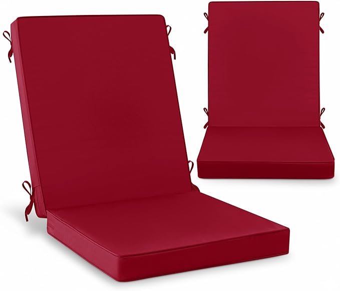 Summsun Patio Dining Seat Cushions, High Back Outdoor Chair Cushion with Water Resistant Removable Covers, Ties, Non-Slip Bottom for Garden Lawn Patio Furniture, 44 x 20 Inch, Burgundy, Set of 2