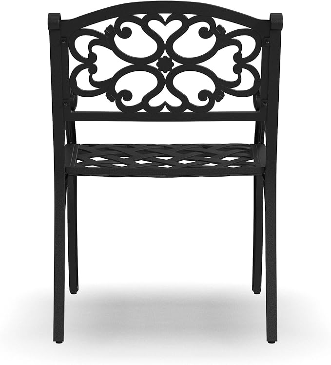 Homestyles Sanibel Black Stationary Cast Aluminum Outdoor Dining Chair, 2 Piece Patio Chairs, Set of 2 Garden Chairs with Armrest & Backrest for Garden Patio Pool Beach Yard, Black