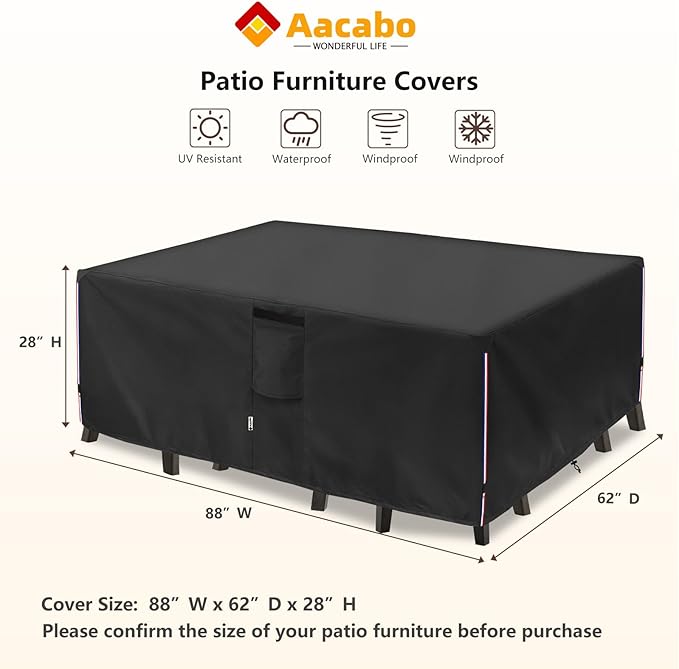 Patio Furniture Cover for 5 Pieces Set-Waterproof 600D Oxford Fabric Cover for 5 PCS Outdoor Sets Wicker Metal Couch Rocking Glider Swivel Chairs Ottomans Sectional Sofa Dining Chair Black