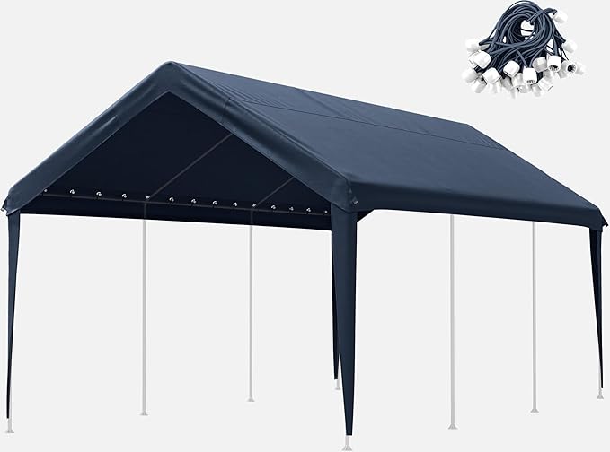 10 X 20 Ft Canopy Replacement Cover Heavy Duty Waterproof UV & Tear Resistant Car Tarp Canopy Tent Garage Top Shelter Oxford Cover with Ball Bungees (Frame is Not Included)