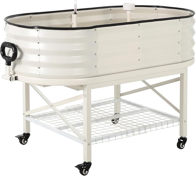 Garvee Galvanized Raised Garden Bed Large Oval Kit with Cover Zippered Screen Doors, Open Base Design, Thick Steel, Easy Assembly, Planter Box for Vegetables, Flowers (White, 4x2x1 ft)