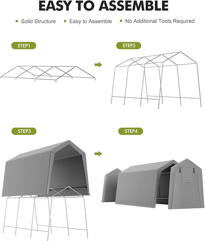 7x15 FT Heavy-Duty Storage Shed Tent,Waterproof Tarp with 2 Zipper Doors, Outdoor Shelter for Garden Tools, Bikes, Motorcycles & Wood