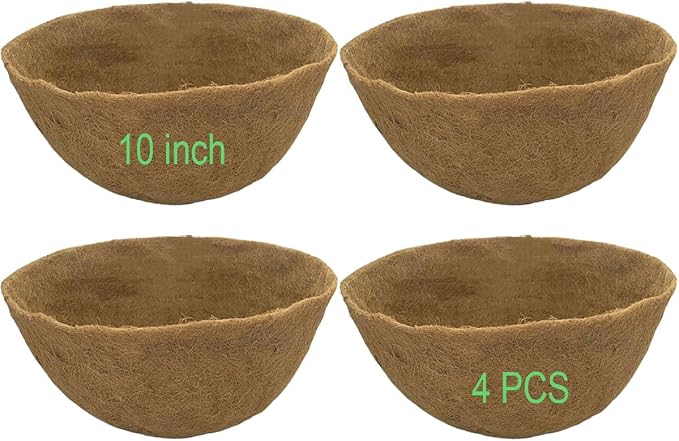 Coco Liners for Planters Round Basket Shaped Coconut Fiber Replacement Liners (4, 10 Inch)