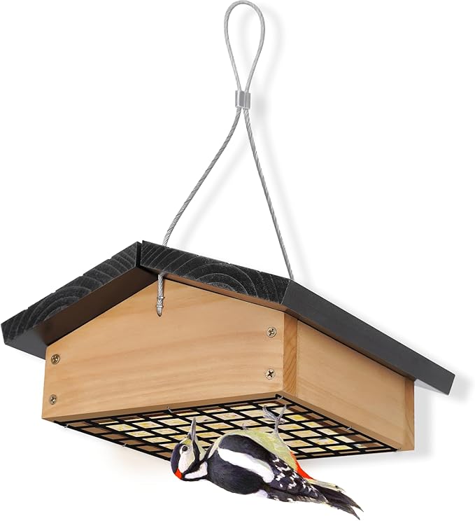 Gbekery Upside-Down Suet Feeder Squirrel Proof with Durable Cedar Wood,Winter Bird Feeders for Outdoors Hanging, Attracts Woodpeckers, Nuthatches, and Chickadees, Easy to Refill