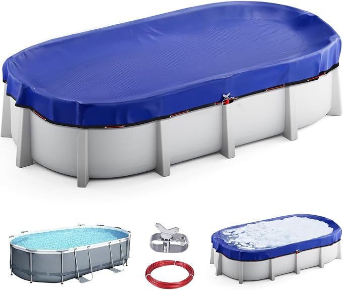 UIRWAY 12x20FT Oval Pool Cover [2026 Upgrade 185GSM] Heavy-Duty PE Above Ground Pool Cover, Metal Buckle, Cold & UV Resistant, Tearproof