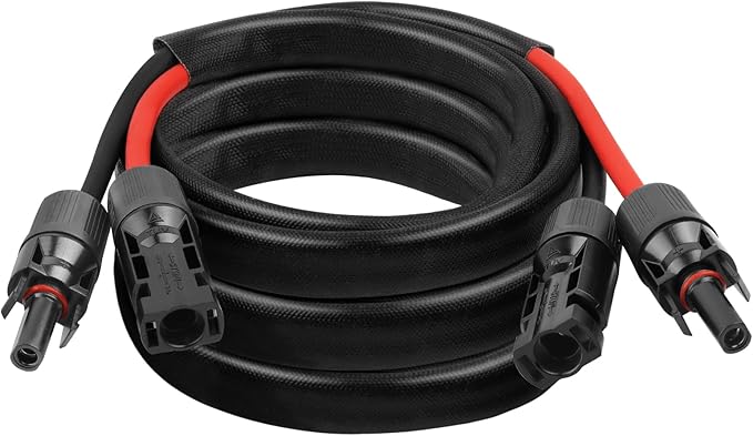 10AWG Solar Cable - 8FT Solar Panel Extension Cord 10 Gauge PV Wire with Flame Retardant Protective Sleeving Female & Male Waterproof Connector for RV, Photovoltaic Systems, Solar Panels (8 Feet)