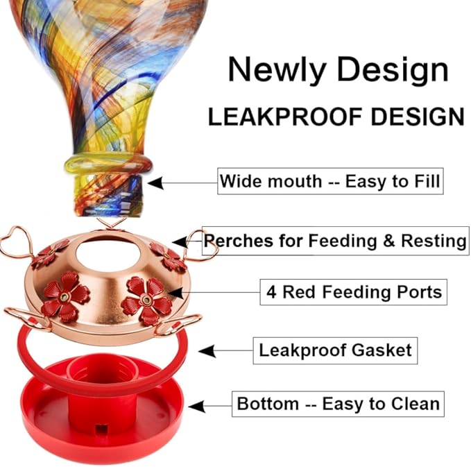 2 Pack Hummingbird Feeder Base Replacement Part Accessories Set - Includes 2 Pcs Bottom Base, Moat Hooks, Seal Rings, Brushes and Hanging Ropes (2, Cooper)