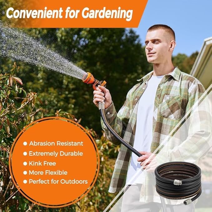 Giraffe Tools Garden Hose 5/8", Custom Length, Heavy Duty, No Kink, Flexible, Rubber Garden Hose, Leakproof Water Hose, 600 Burst PSI, 25ft Male to Female Hose
