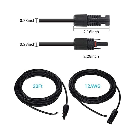 Renogy 20FT 12AWG Solar Adaptor Wire Extension Cables with Female and Male Connector, 20FT 12AWG, 1 Pair