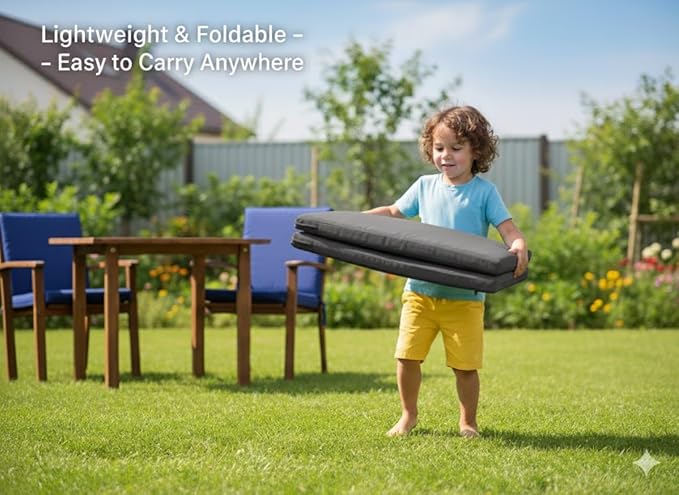 Picnic Bench Cushions 2 Pack, Outdoor Picnic Bench Seat Pads – Water-Resistant Polyester Fabric with High-Density Foam, 72" x 12" x 2", Portable & Foldable for Picnic Tables, Camping, Patio-Grey
