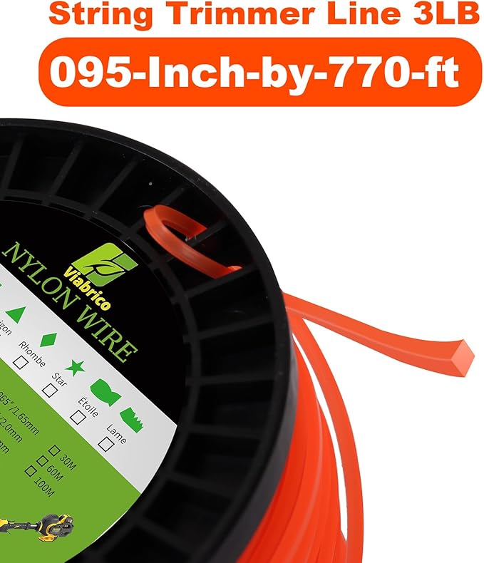 VIABRICO 095 Trimmer Line Square Weed Wacker String .095-Inch-by-590-ft, Weed Eater String, Premium Nylon Universal 3LB