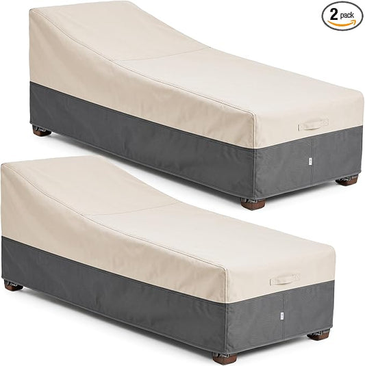 Extra Heavy Duty Patio Chaise Lounge Cover Waterproof 2 Pack - Lounge Chair Covers for Outdoor Pool Lounger and Patio Furniture, 68" x 30" x 30" H
