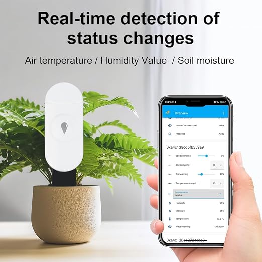 Haozee Intelligent Soil Moisture Sensor, Zigbee Hub Required | Capacitive Sensor, Humidity/Temperature Meter for Garden Planting, Compatible with Home Assistant Zigbee2mqtt