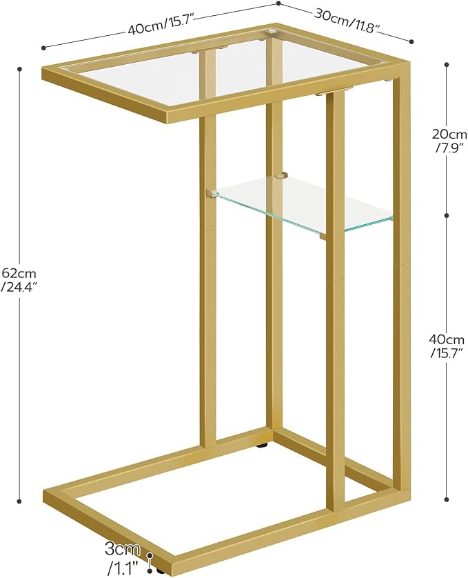 HOOBRO Plant Stand and End Table, 47.2" Tall Metal Plant Shelf, 7 Tiered Corner Plant Stand, C Shaped Side Table with Tempered Glass, 24.4’’ Small Side Table for Sofa, BF09DHJ01-GD08SF01