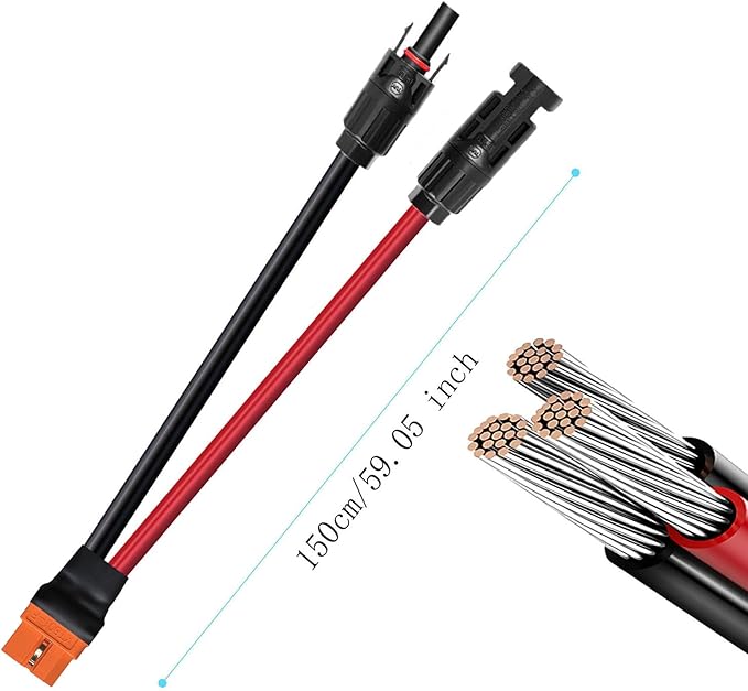Solar to XT60i 10AWG Extension Cable XT60I-F 6mm2 Solar Cable Compatible for Portable Power Station (10AWG 5FT)