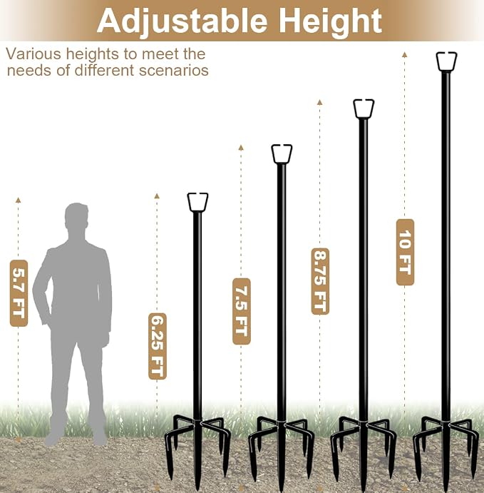 Queension 10FT Plug Floor String Light Poles for Outdoor String Lights for Garden, Backyard, Patio Lighting Stand for Parties, Bistro & Weddings, 2 Pack