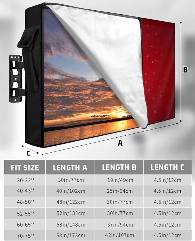 Outdoor TV Cover for Outside Flat Screen,Gold Stripe Merry Christmas Text,600D Thick Waterproof Weatherproof Outdoor TV Screen Protector with Zipper for 30 to 32 Inch Flat Screens