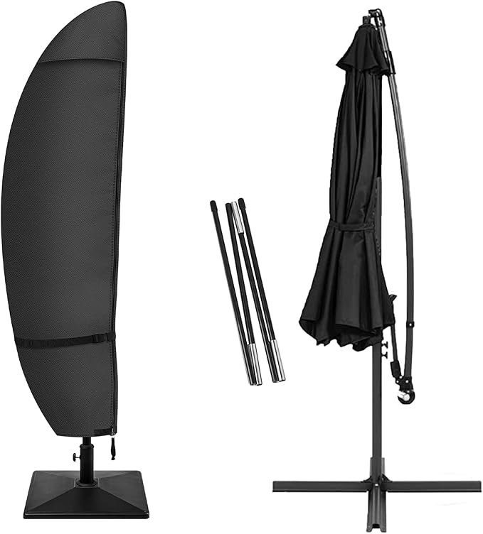 Porch Shield Patio Umbrella Cover - Outdoor Waterproof Garden Offset Banana Parasol Cover Fits Cantilever Offset Umbrella 12-14 Feet, Black