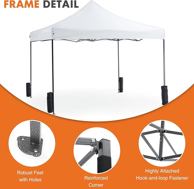 OLIXIS 10x10 Ft Pop Up Canopy Tent, Waterproof Portable Outdoor Shade Canopy with Sand Bags for Beach, Backyard Parties & Events, Pure White