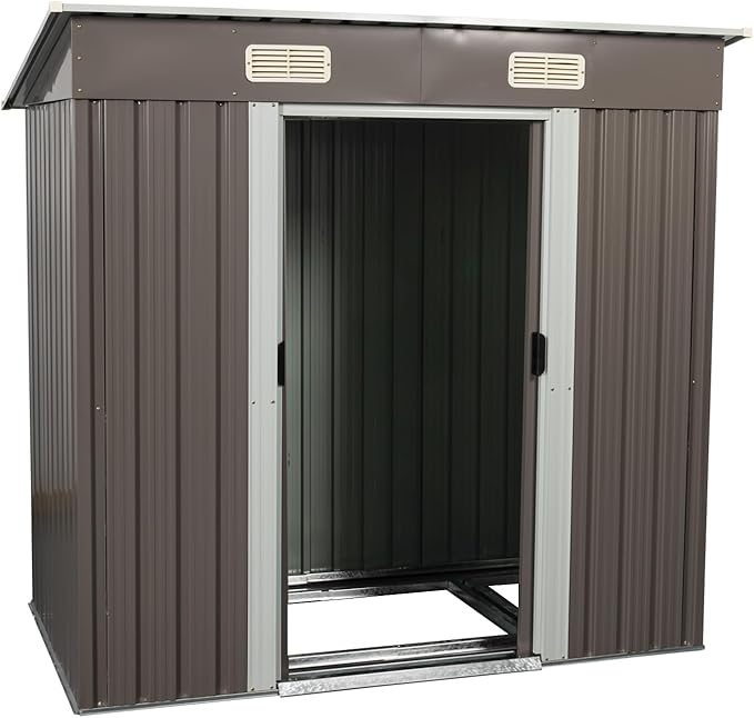 6FT x 4FT Heavy Duty Outdoor Metal Storage Shed, Galvanized Steel Garden Shed with Sliding Lockable Doors, Punched Vents & Foundation Kit, Weather Resistant Backyard Tool Storage House, Grey