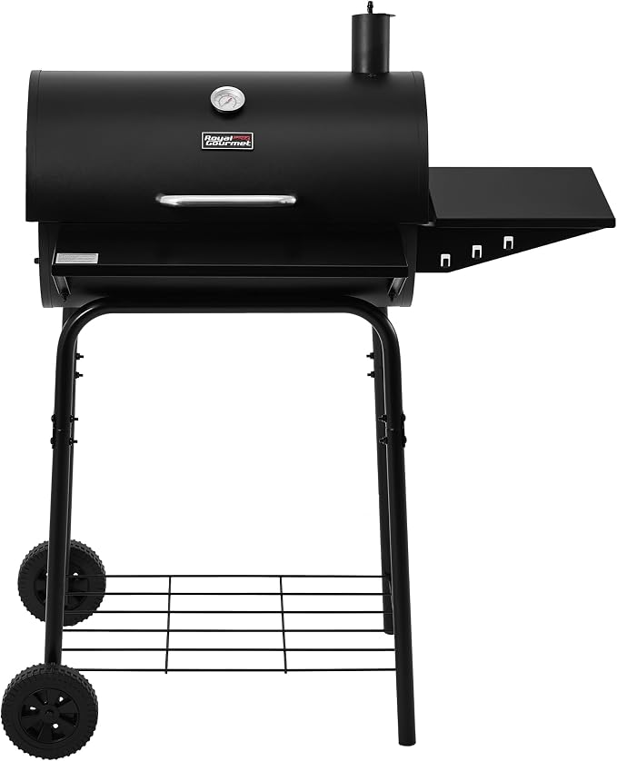 Royal Gourmet CC1624 Barrel Charcoal Grill, Large Charcoal Grill with Side & Front Shelves, 426 sq. in. Cooking Grid, Sturdy Side Shelf with Hooks, for Outdoor Backyard and Picnics, Black
