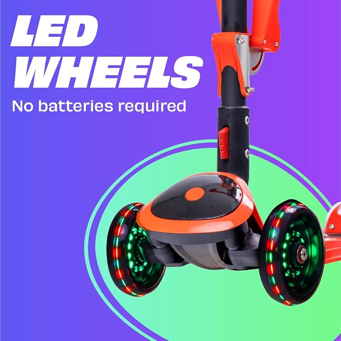 SKIDEE Kick Scooter for Kids Ages 3-5 | Foldable 3 Wheel Scooter with Lean-to-Steer, Adjustable Height, Removable Seat & LED Light Wheels | Toddler Scooter Up to 12 Year Old Boys/Girls